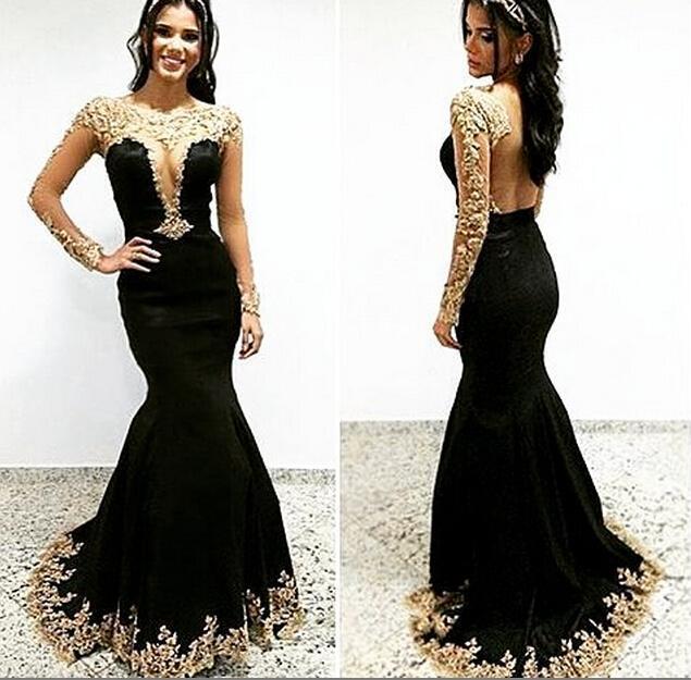 Hochzeit - 2016 Backless Lace Arabic Prom Dresses Long Sleeves Beaded Mermaid Prom Gowns Sexy Evening Dresses Online with $96.76/Piece on Hjklp88's Store 