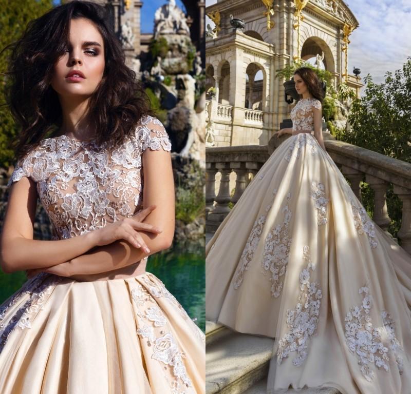 Wedding - Gorgeous 2016 Lace Wedding Dresses Capped Court Train Short Sleeves 2016 Bridal Ball Gowns Covered Button Vestidos De Novia Custom Made Online with $124.49/Piece on Hjklp88's Store 
