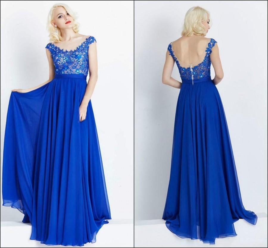 Hochzeit - 2016 New Arrival Short Sleeve Lace Evening Dresses Long Party Royal Blue Sequins Beaded Scoop Sexy Women Wear Fashion Cheap Prom Dress Online with $100.53/Piece on Hjklp88's Store 