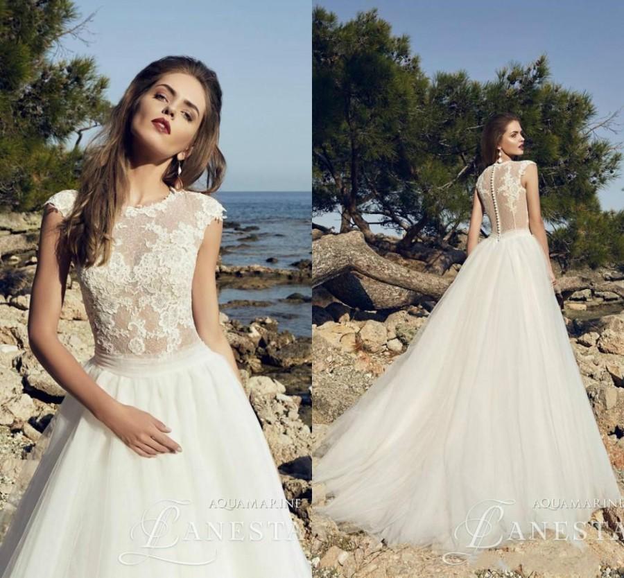Mariage - Stunning Summer Wedding Dresses 2016 Sheer Lace Crew Neck Applique Sleeveless Chapel Train Boho Bridal Ball Gowns Custom A-Line Cheap Online with $103.61/Piece on Hjklp88's Store 