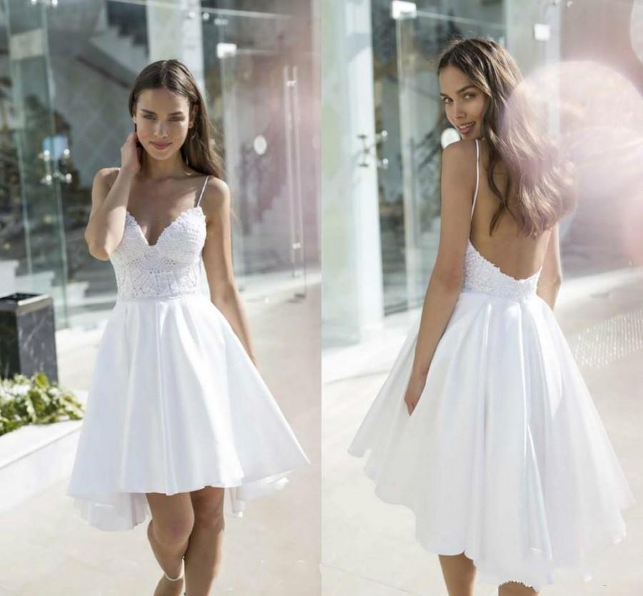 Mariage - Sexy Nurit Hen Backless Lace Beach Short Wedding Dresses Garden Summer Spaghetti Beaded A-line Short Bridal Dresses Cheap Ball Gowns Online with $85.06/Piece on Hjklp88's Store 