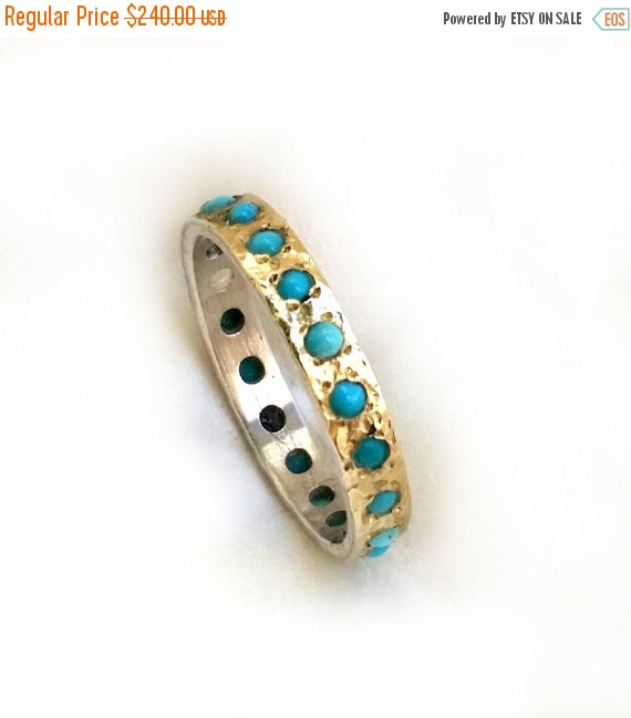 Wedding - SpringSALE Gorgeous turquoise engagement ring, sterling silver and yellow gold set with turquoise - ilanamir