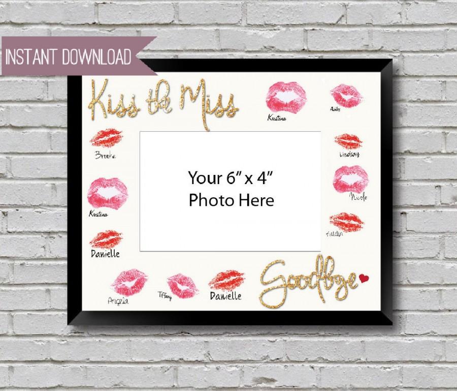 Hochzeit - Kiss the Miss Goodbye Bridal Shower Sign Bachelorette Sign  - Glitter text 10" x 8" INSTANT DOWNLOAD