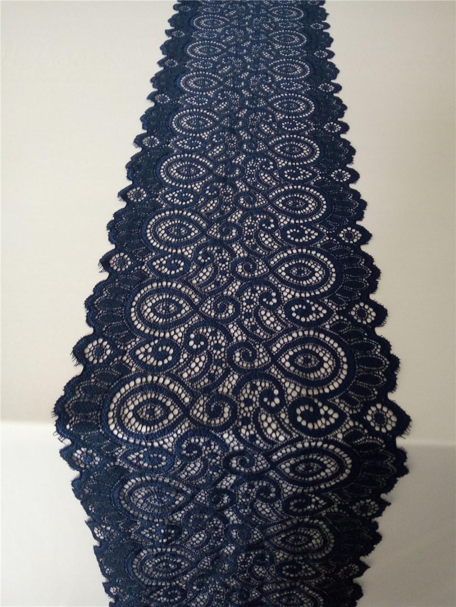 Mariage - Navy lace table runner 7" wedding table runner , lace table runner,  wedding runners lace table runner  R120312