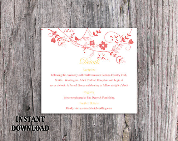 Hochzeit - DIY Wedding Details Card Template Editable Text Word File Download Printable Details Card Red Details Card Elegant Enclosure Cards
