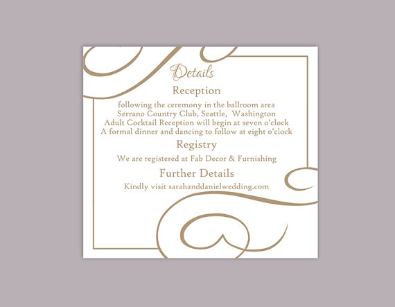 Hochzeit - DIY Wedding Details Card Template Editable Text Word File Download Printable Details Card Brown Coffee Details Card Enclosure Cards