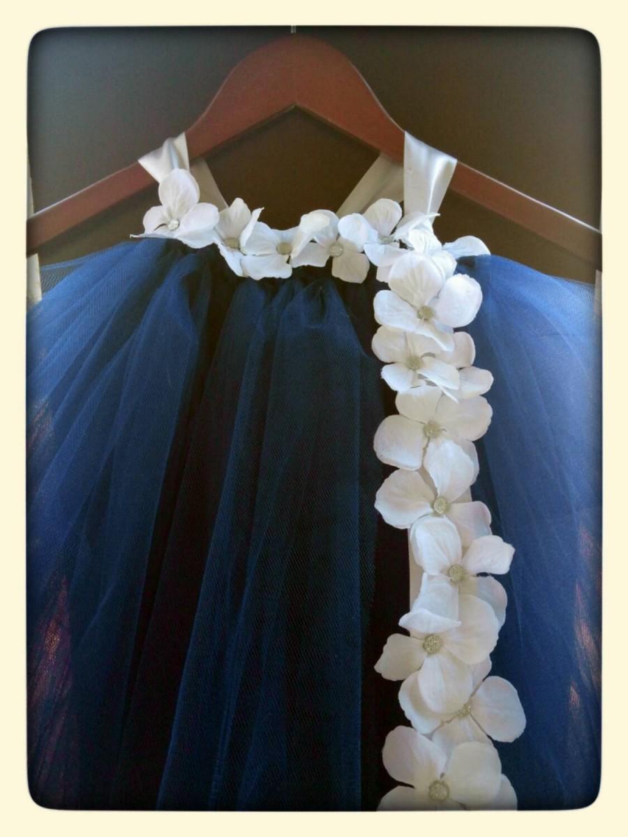 Wedding - Blue and White Tulle Flower Girl Dress, Junior Bridesmaid Dress, Infant Pageant Dress, Tulle Tutu Dress, Navy Tutu Dress, Blue Tutu Dress