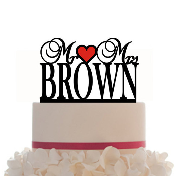 زفاف - Custom Wedding Cake Topper Mr and Mrs Personalized with a last name, choice of color and a FREE base for display