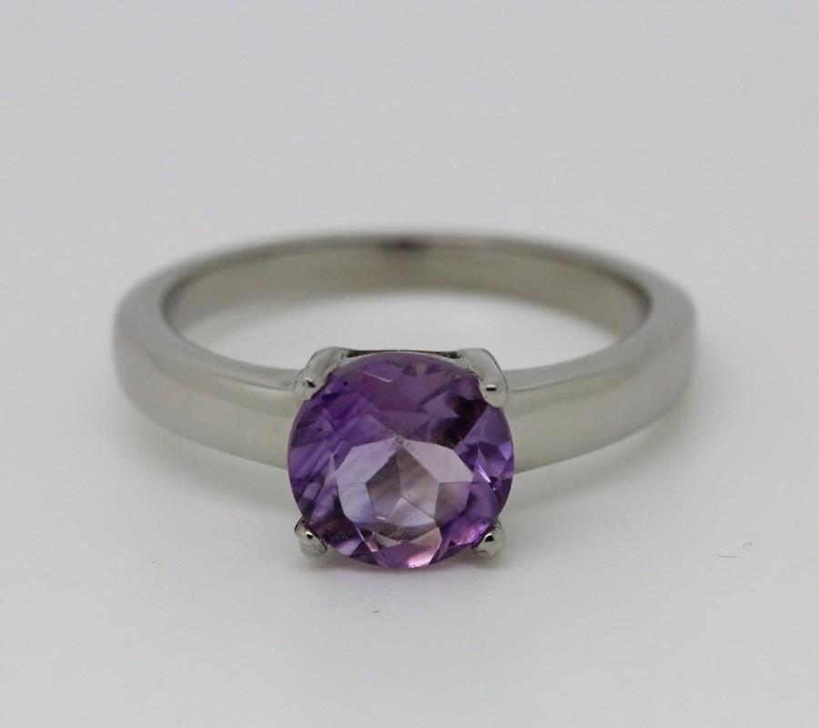 Mariage - 2ct Amethyst Solitaire ring in Titanium or White Gold - engagement ring - wedding ring - handmade ring