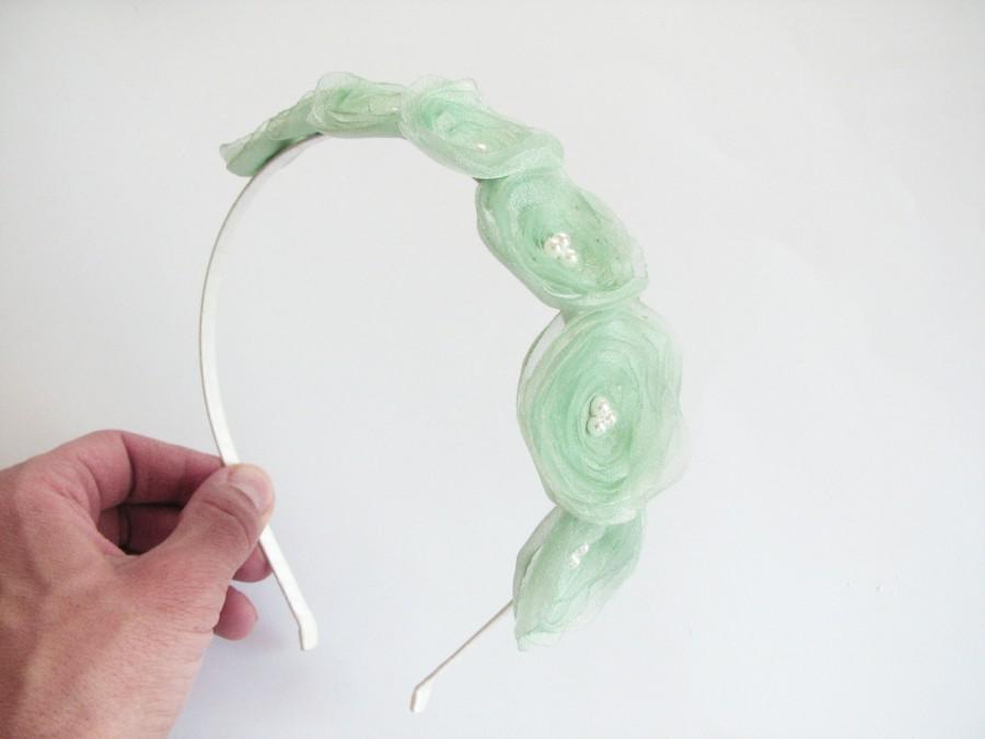 زفاف - Flower headband mint green Girl hair accessory Wedding accessory Head piece