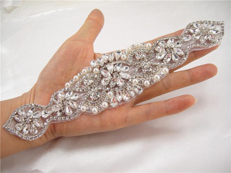 Свадьба - Rhinestone applique, Diamante Applique,crystal Pearl applique for Bridal Sash, Bridal Applique, wedding applique, pearl beaded, wedding belt