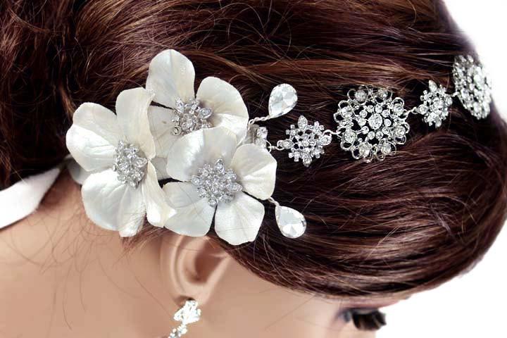 زفاف - Ribbon bridal headband, rhinestone headband, hydrangea headband, crystal wedding headband, ribbon headband, statement headband- style 3115