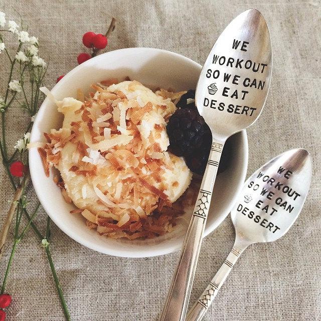 Hochzeit - We Workout So We Can Eat Dessert - Stamped Spoon - Fitness Motivation, Workout, Healthy Living, and Encouragement - stocking stuffer