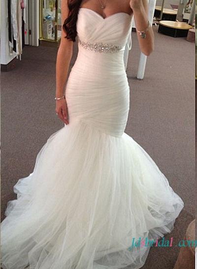 زفاف - H1632 Gergous jeweled empire tulle mermaid wedding dress