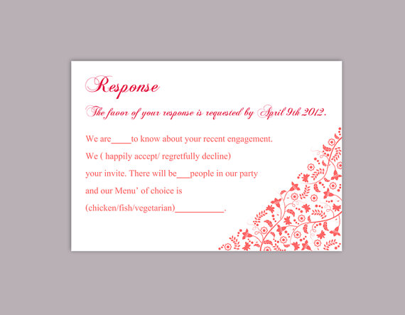 Wedding - DIY Wedding RSVP Template Editable Text Word File Download Rsvp Template Printable RSVP Cards Red Rsvp Card Template Elegant Rsvp Card