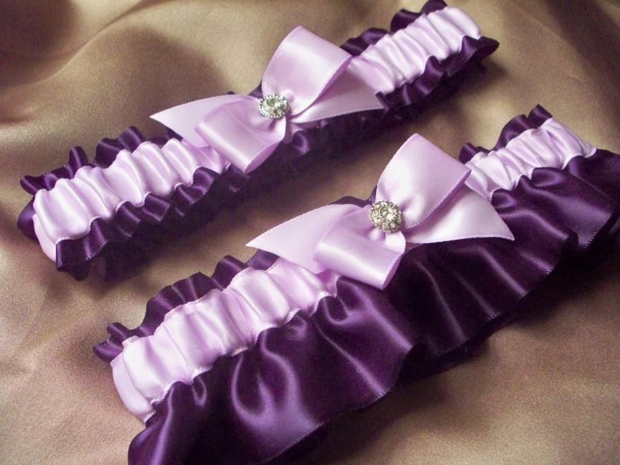 Hochzeit - Elegant Sex Appeal Eggplant Purple Lavender Rhinestone Bridal Garter Set