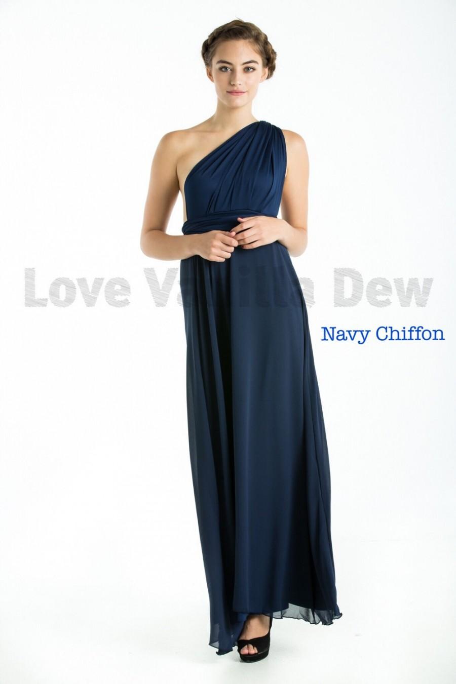 Свадьба - Bridesmaid Dress Infinity Dress Navy with Chiffon Overlay Floor Length Maxi Wrap Convertible Dress Wedding Dress
