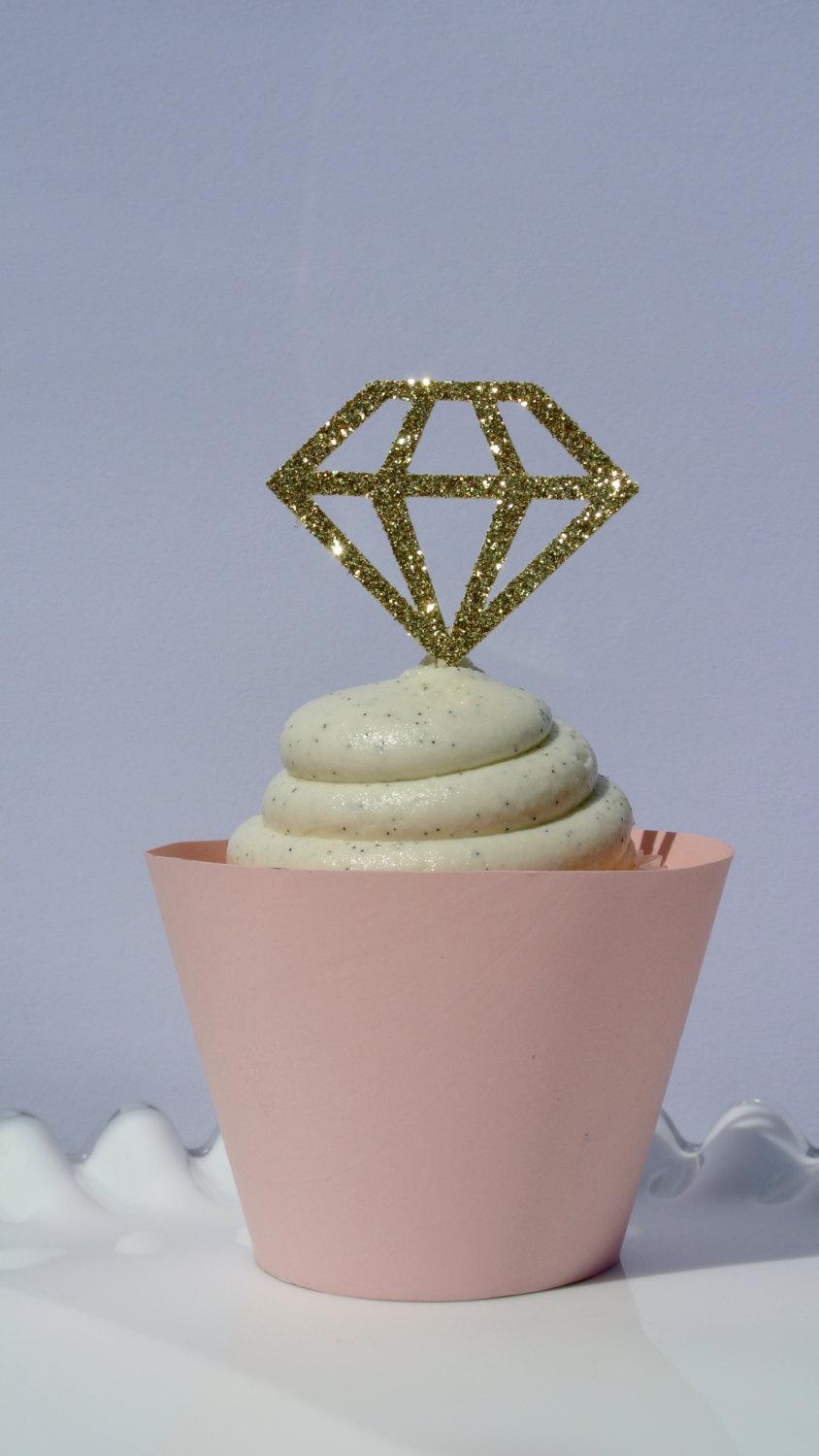 Mariage - DIAMOND CUPCAKE TOPPERS - Bachelorette Party Decorations, Bridal Shower Decorations, Wedding Cupcake Toppers