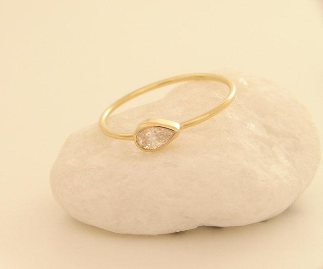 زفاف - Pear Diamond Ring - Diamond Engagement  Ring - 14k Solid Gold