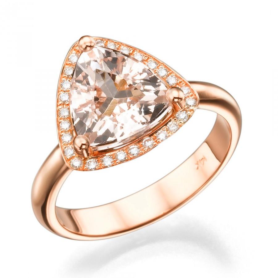 Mariage - Morganite diamond ring , morganite rose gold ring , Halo Diamond Morganite Engagement Ring , diamond halo ring , morganite wedding ring