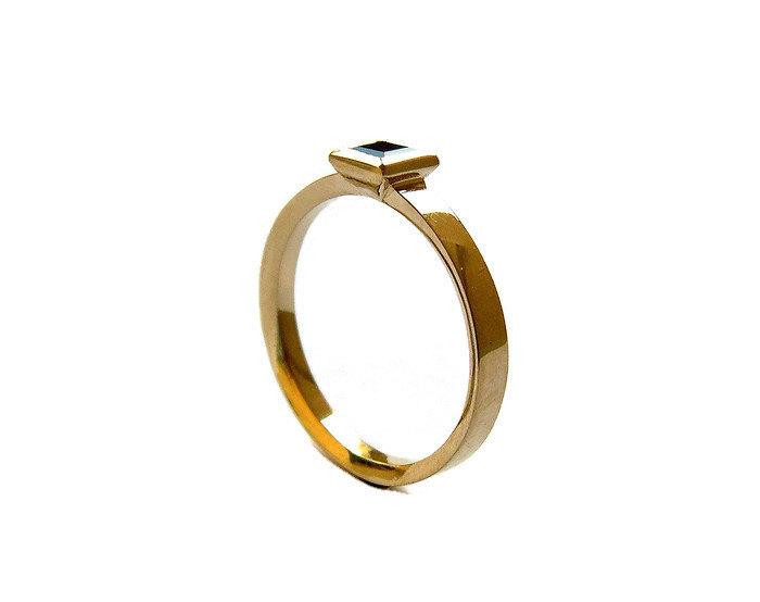 زفاف - Bezel Engagement Ring, 14k Yellow Gold Ring ,Sapphire Engagement Ring, Unique, Square, Gemstone, Sapphire Jewelry