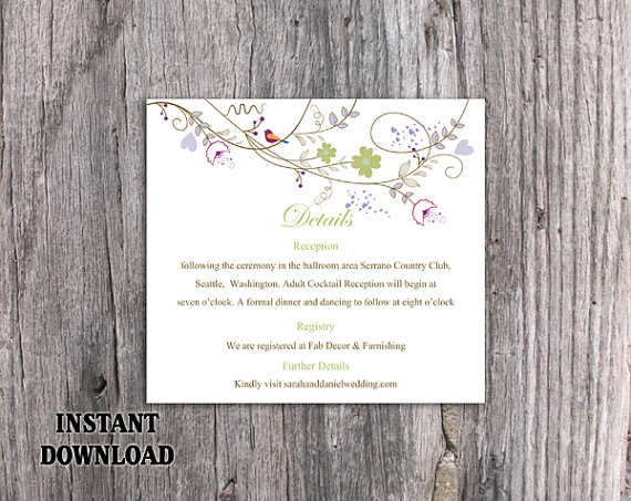Mariage - DIY Wedding Details Card Template Editable Text Word File Download Printable Details Card Colorful Details Card Elegant Information Cards