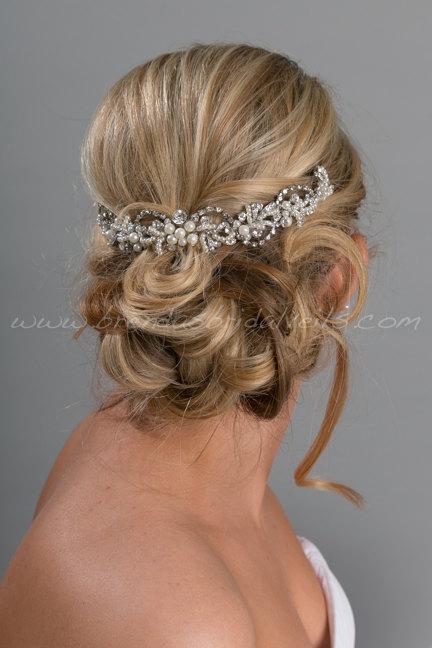 Wedding - Bridal Hair Swag, Pearl and Rhinestone Headpiece, Wedding Hair Vine - Konchessa