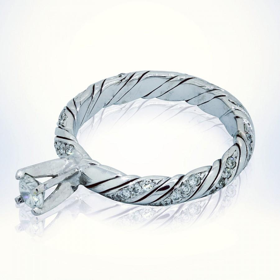 زفاف - Diamond Engagement Ring, 14K White Gold Ring, 0.66 Carat Diamond Pave Ring, Braided Ring, Art Deco Engagement Ring