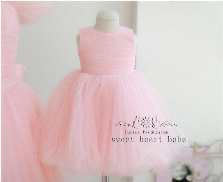 Mariage - Flower girl dress,pink Junior bridesmaid dresses tulle flower girl dress  for weddings,girls pageant dresses.birthday party dress-SW