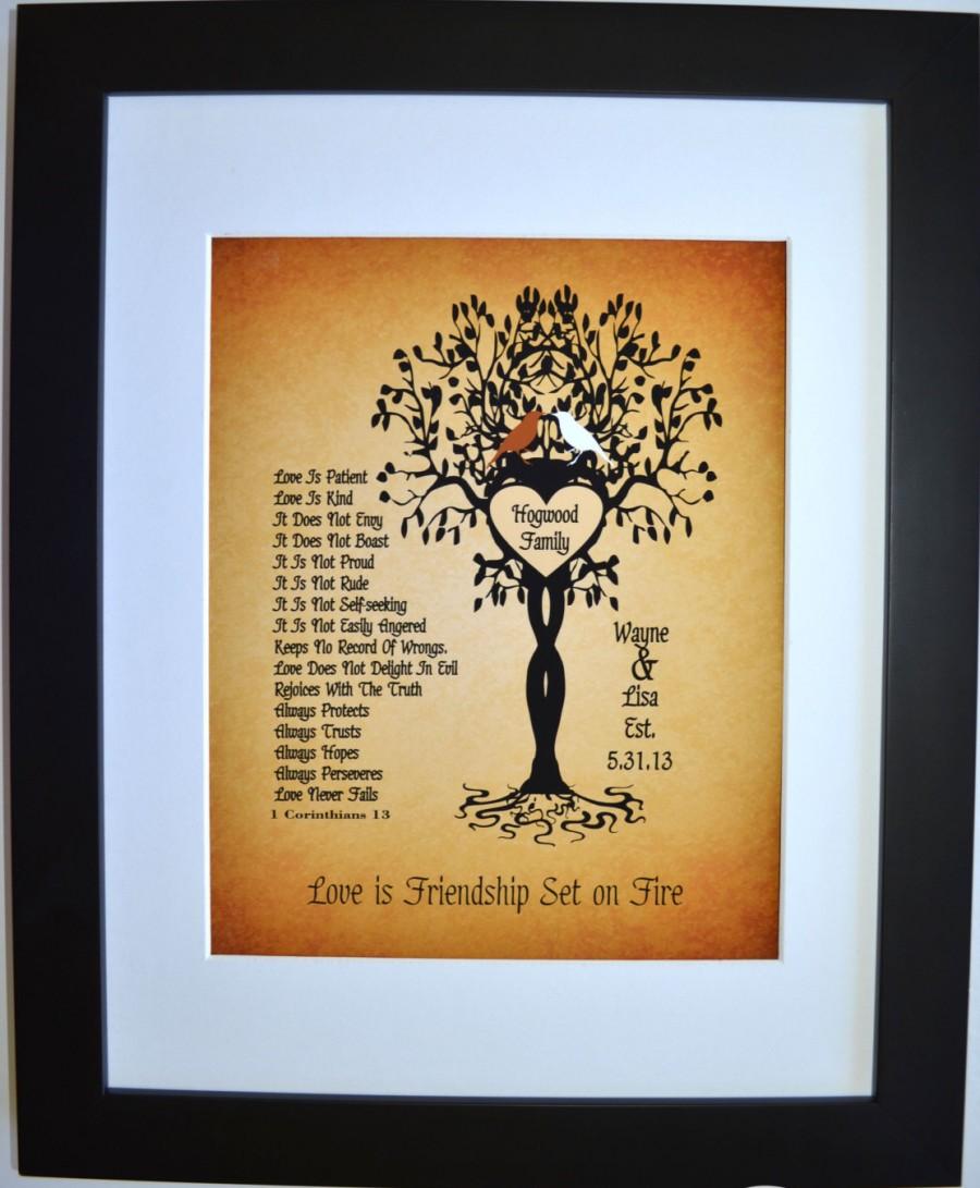 زفاف - First Anniversary Paper Gift, Love is Patient Love is Kind Personalized Custom 1 Corinthians13 Love Birds Family Tree Gift