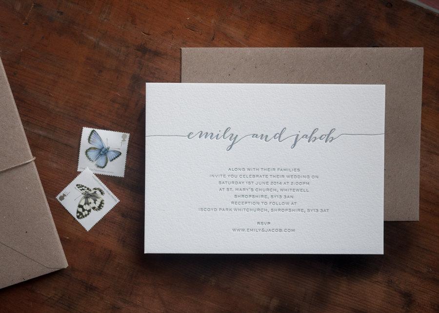 Свадьба - Modern Calligraphy Letterpress Wedding Invitation - Style A SAMPLE