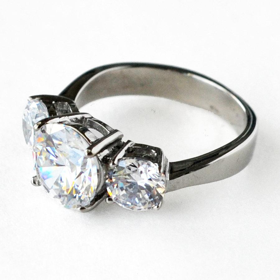 زفاف - cz ring, cz wedding ring, cz engagement ring, wedding ring, three stone ring, stainless steel, cubic zirconia size 5 6 7 8 9 10 - MC11681T