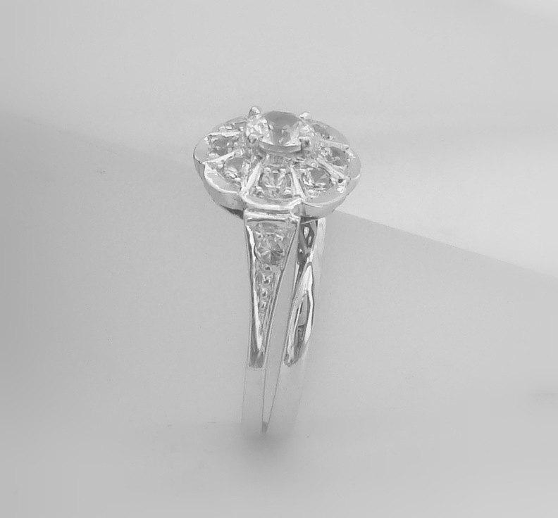 زفاف - 14k white gold Ring set, pure natural white Ceylon Sapphire ring Art Deco Engagement ring P-026