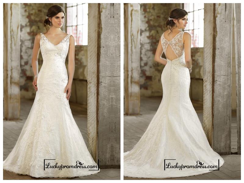 زفاف - Lace Over Straps V-neck Trumpet Wedding Dress