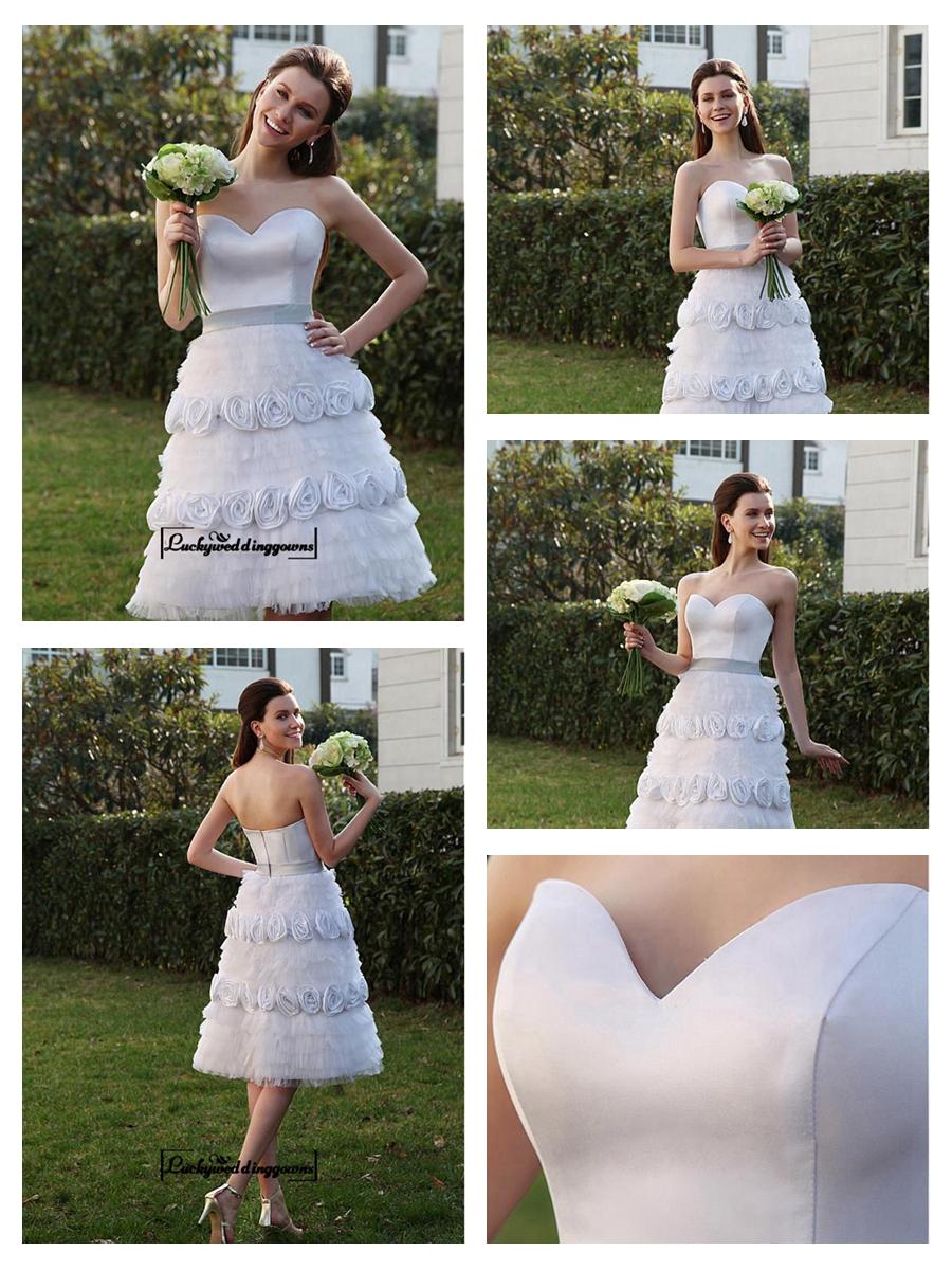 Свадьба - Alluring Satin&Tulle A-line Sweetheart Neckline Knee Length Wedding Dress