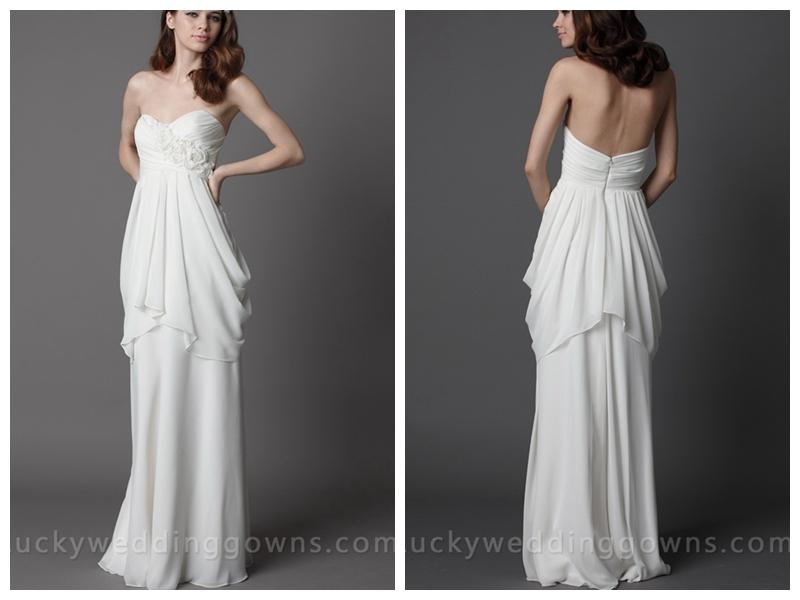 زفاف - White Sheath Chiffon Strapless Wedding Dress with Pleated Bodice