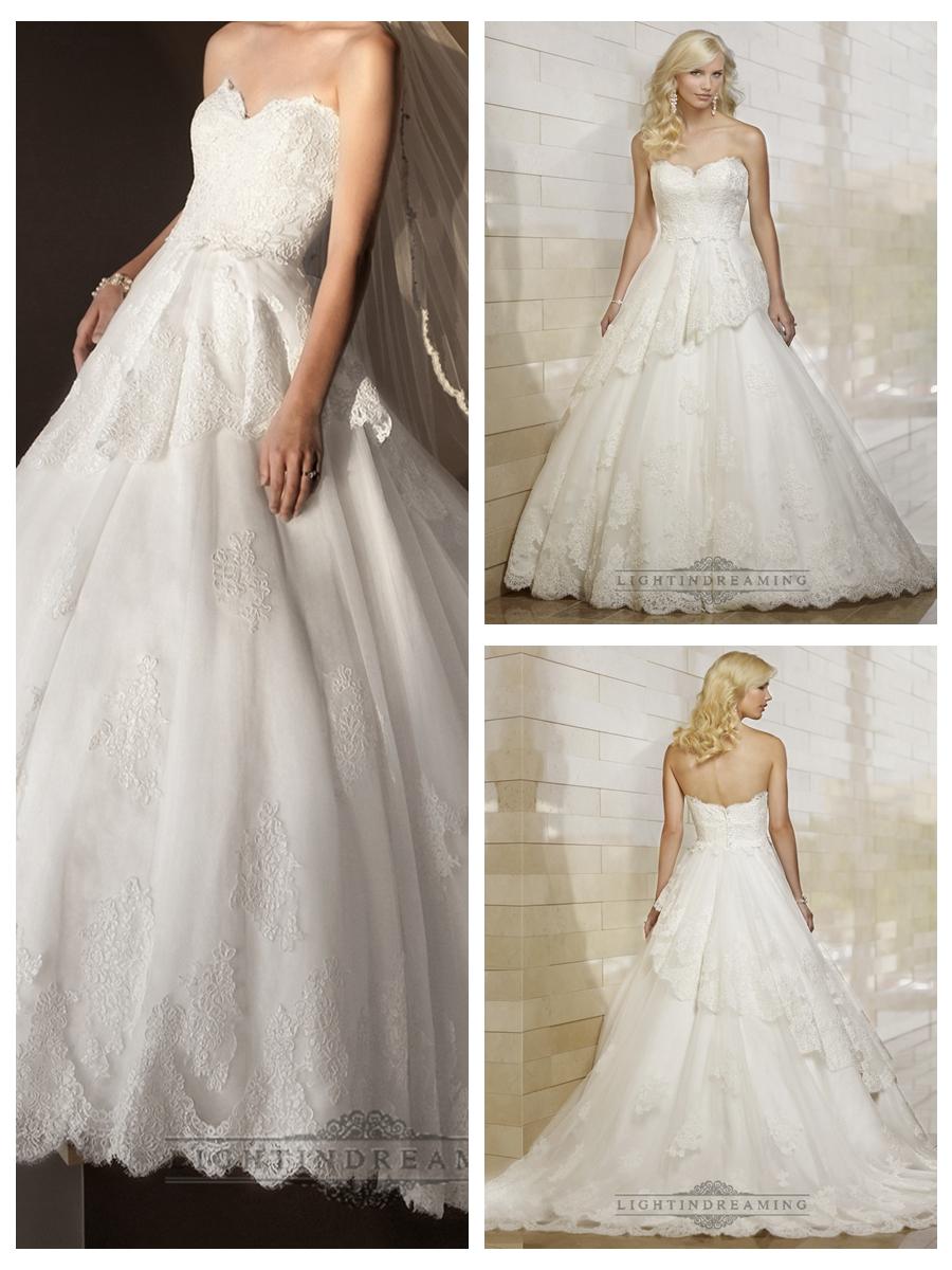 زفاف - Strapless Semi Sweetheart Lace Ball Gown Wedding Dresses