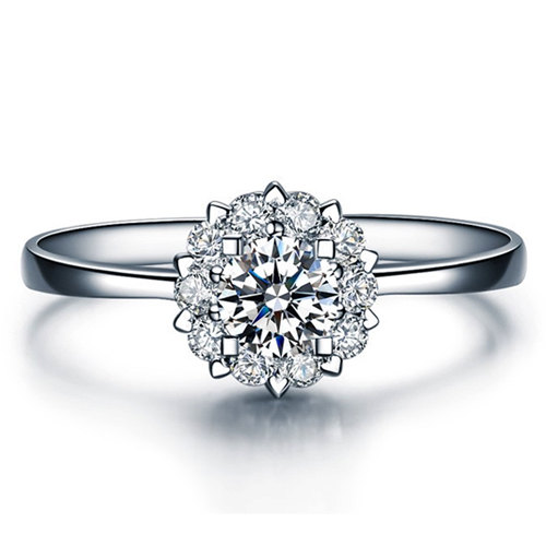 Hochzeit - Round Shape Cluster Settings Diamond Engagement Ring 14k White Gold or Yellow Gold Art Deco Diamond Ring