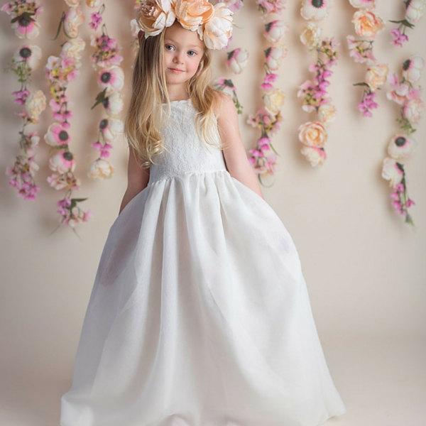 Wedding - Rustic Flower Girl Dress, LaceFlower Girl Dress, Boho Girls Dress, Country Flower Girl Dress, Flower Girl Dress, Whimsical Girls Dress