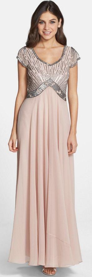 زفاف - Women's J Kara Beaded Bodice Chiffon Gown