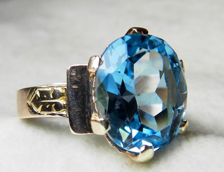 Свадьба - Unique Engagement Ring Blue Topaz 14K Rose Gold Victorian Alternative Engagement Ring 8 carat Natural Topaz Stone Ring December Birthday