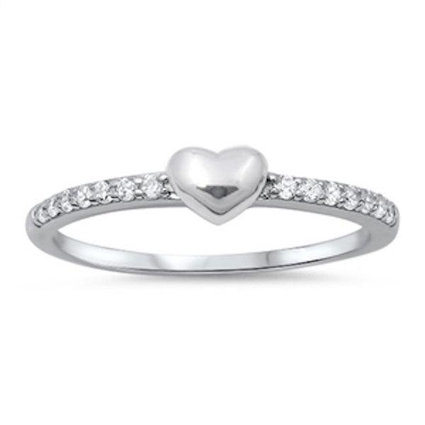 Wedding - Heart Shape Solitaire Accent Dazzling Pave Sparkling Brilliant Cut Russian Diamond Clear White CZ Heart Shape Promise Ring Valentines Gift