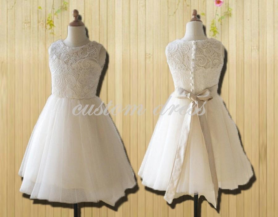 زفاف - Lace Flower Girl Dress, back bow custom color Flower Girl Dress, Birthday Party girl Dress, baby girl dress custom for buyer C812