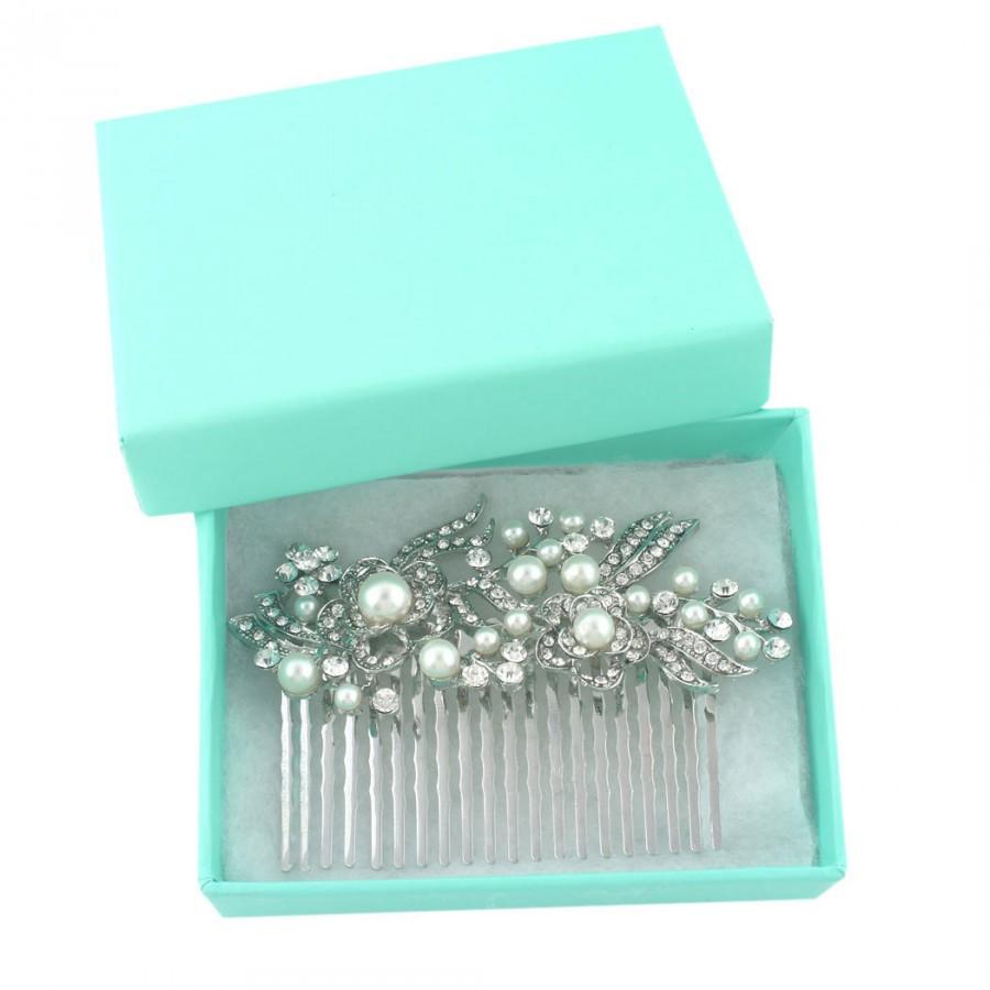 Свадьба - Vintage Inspired Simulated Pearl Swarovski Crystal Hair Comb Pin, Wedding Flower Bridal Bridesmaid Leaf Hair Tiara Piece Accessories-10049