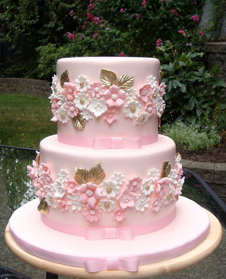 Wedding - Pink And Gold Wedding Cake