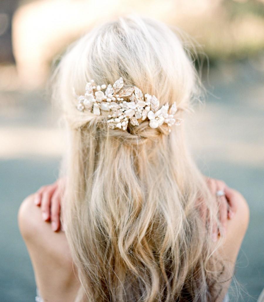 Wedding - Bridal Headpiece, EMMA ANNE Bridal Pearl Hair Comb,Freshwater Pearl Hairpin, Swarovski Comb, Gold Bridal Pearl Headpiece, Bridal Hairclip