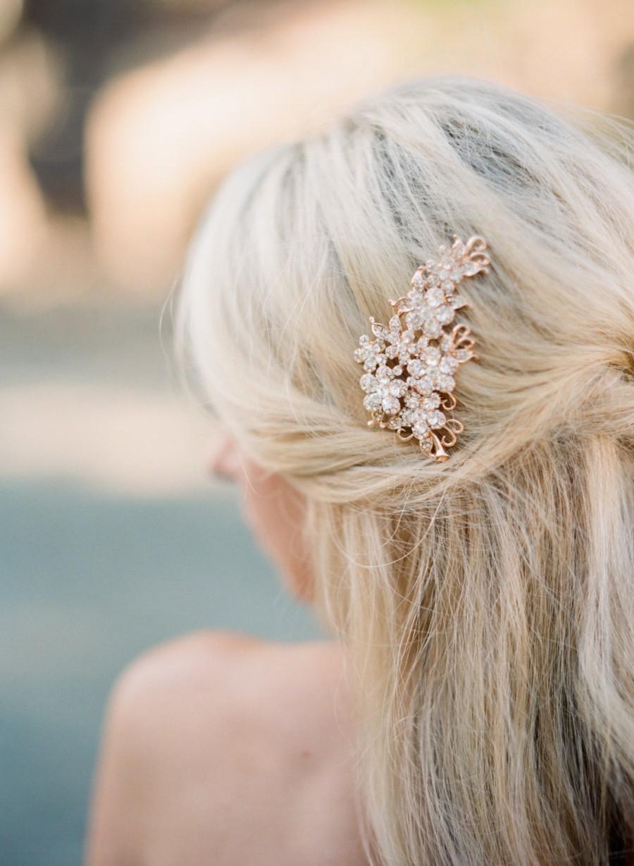 Hochzeit - Rose Gold Bridal Hair Comb,Bridal Hair Comb, Swarovski Crystal Rose Gold Comb, Diamante Wedding Comb, Rosegold Bridal Hair Comb