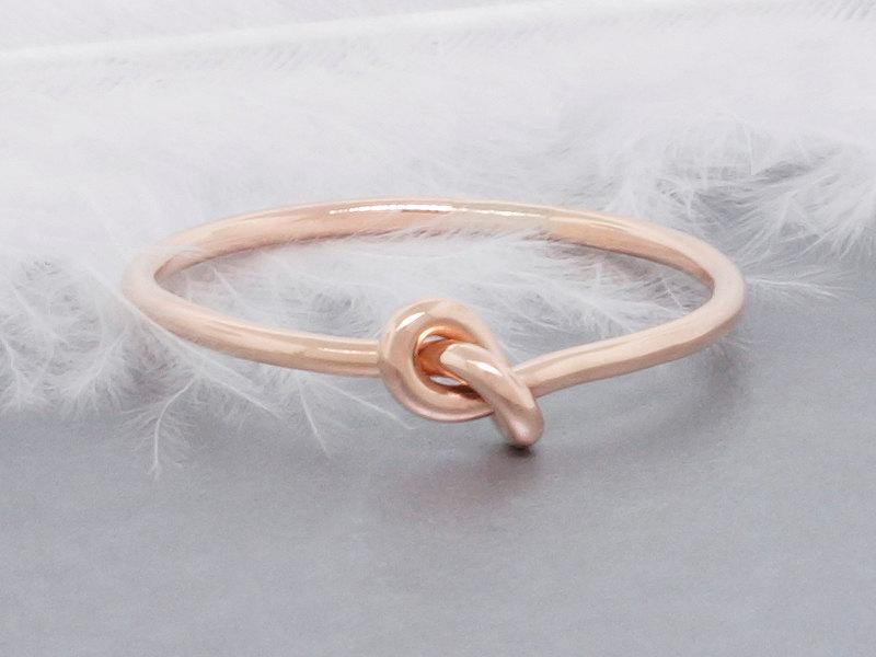 Свадьба - solid 14k rose gold ring, forget-me-knot commitment ring, 16 gauge