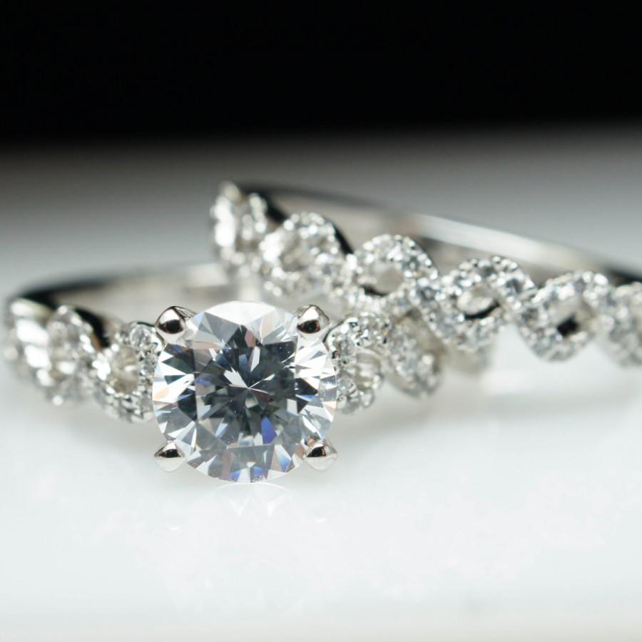 زفاف - Lacey Infiniti Twist Diamond Engagement Ring & Matching Wedding Band Complete Bridal Set Ring Set Twist Engagement Ring Custom
