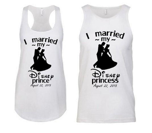 زفاف - TANK TOP** I Married My Disney Prince / Princess -Disney Couple Shirt // Custom Printed // Going To Disneyland World // Just Married Wedding